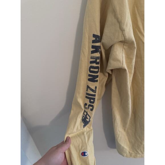 Vintage Champion University of Akron Zips Long Sleeve Shirt XL Tan Spell Out - Picture 5 of 5